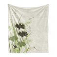 thumbnail image 1 of Dragonfly Soft Flannel Fleece Throw Blanket, Lake Flowers Leaves on Abstract Backdrop Bird Like Bugs, Cozy Plush for Indoor and Outdoor Use, 70" x 90", Pale Green Dark Green, by Ambesonne, 1 of 6