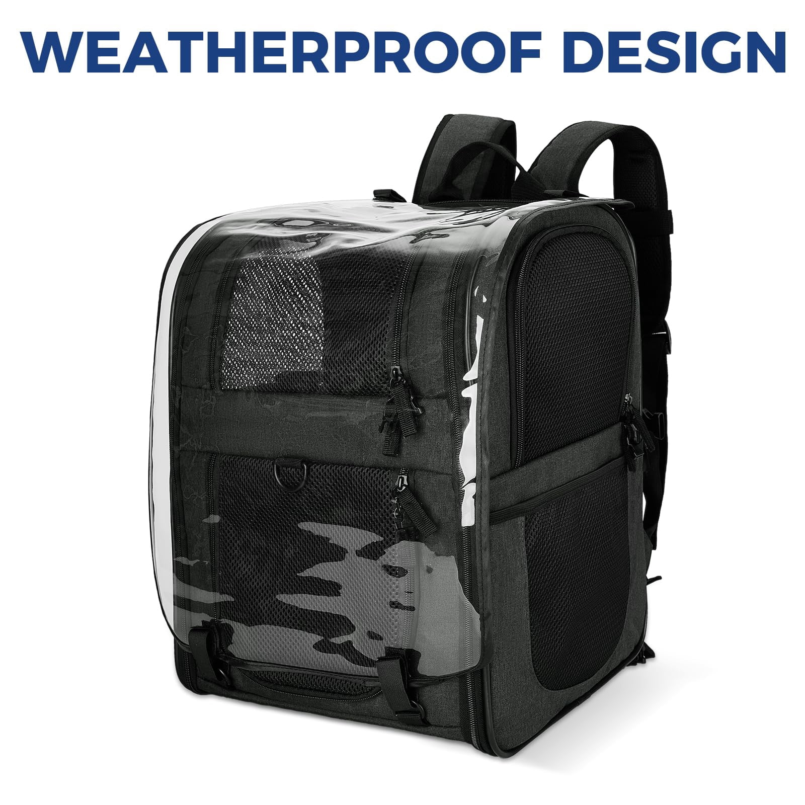 Expandable Pet Carrier Backpack - Safety Design & Cushioned Back Support for Small/Large Cats Dogs Puppies - Black, Travel Hiking Outdoor