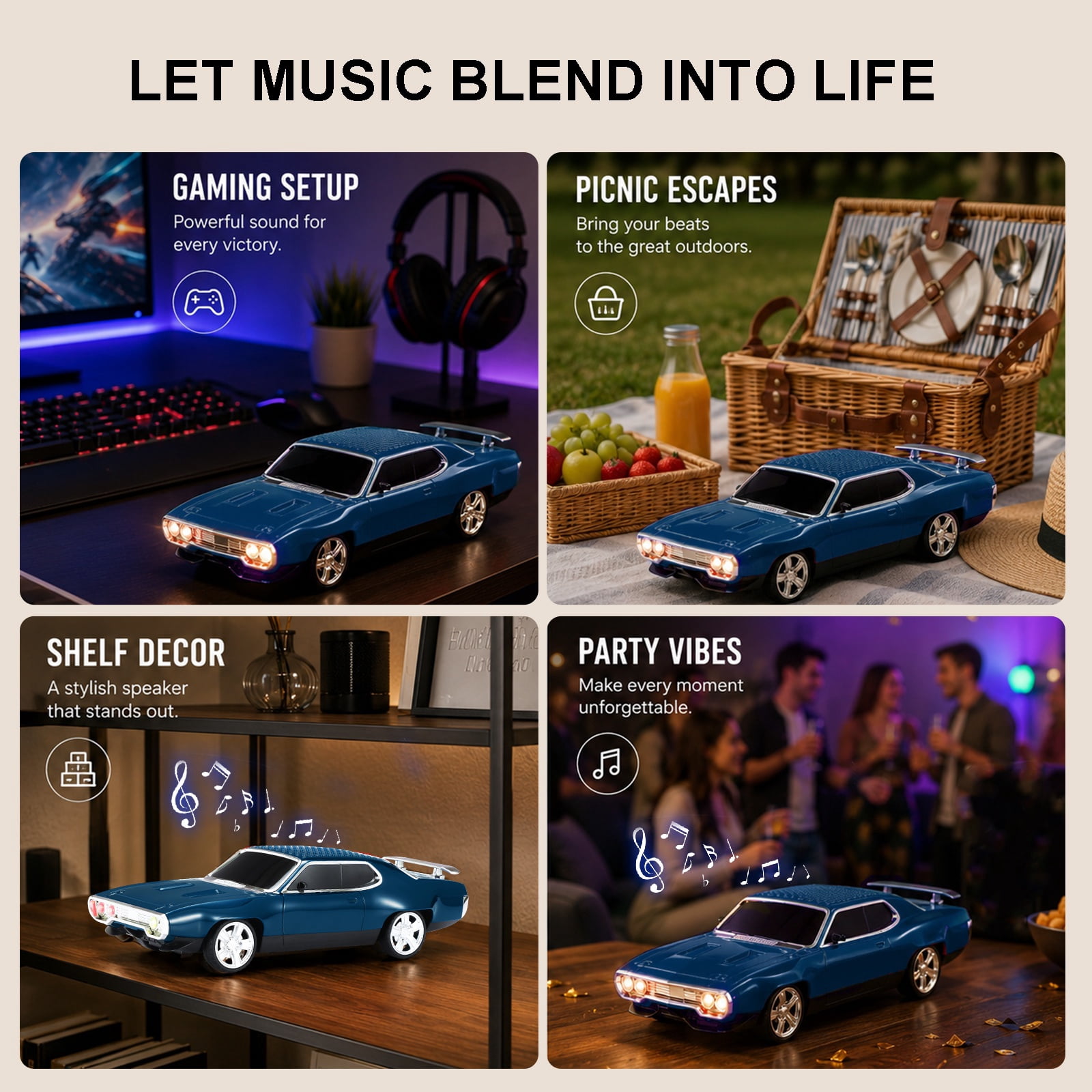 WSTER WS-620 Retro Muscle Car Portable Bluetooth Speaker, 2*5W Heavy Bass Wireless Speaker, Bluetooth 5.4, TWS Pairing, FM Radio, TF/USB, Hands-Free Call,The perfect gift for family and friends