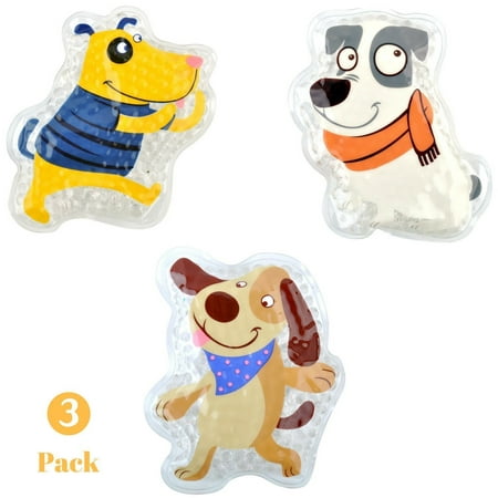 FOMI Kids Fun Pain Relieving Hot Cold Boo Boos Ice Packs. 3-Pack. Orange Scented Animal Dog Designs. Children’s Gel Bead pack for Neck, Knee, Ankle, Arm, Hand, Thigh, Leg. (4” x 3”