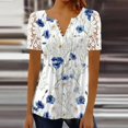 thumbnail image 1 of Camiseta de manga corta con cuello en V para mujer, remera Sexy con estampado de flores de retazos de encaje, camisetas holgadas para mujer 2023, 1 of 4
