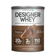 Designer Wellness, Designer Whey, Natural 100% Whey Protein Powder with Probiotics, Fiber, and Key B-Vitamins for Energy, Gluten-Free, Gourmet Chocolate, 12oz