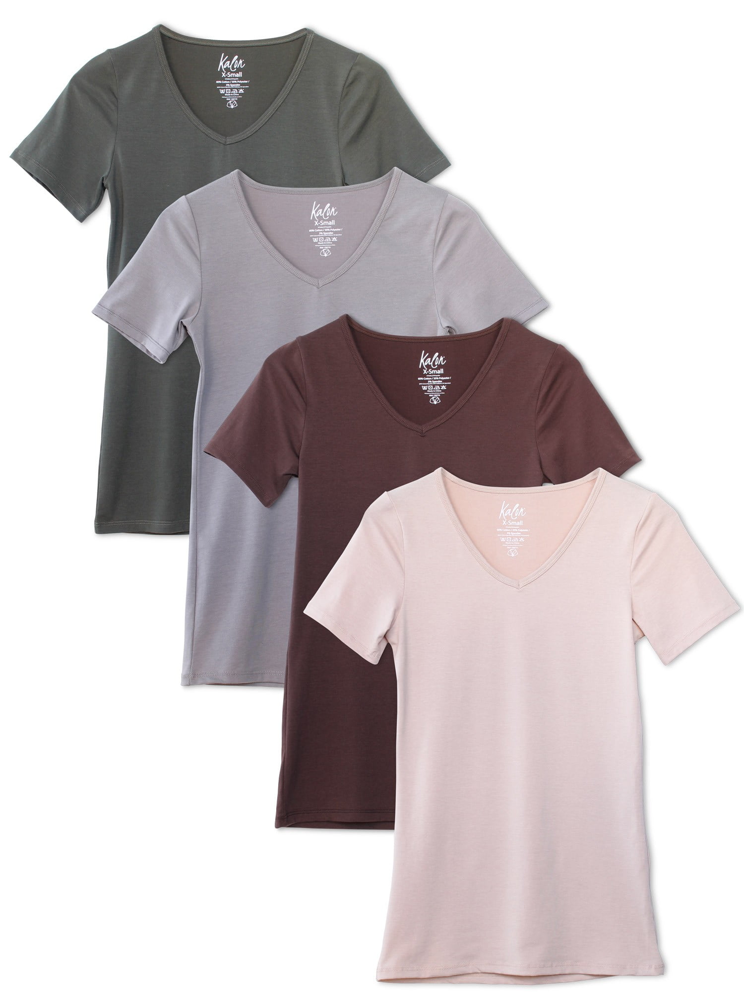 Kalon Women 4-Pack V-Neck T-Shirt Base Layer (X-Large, Earth Tones)