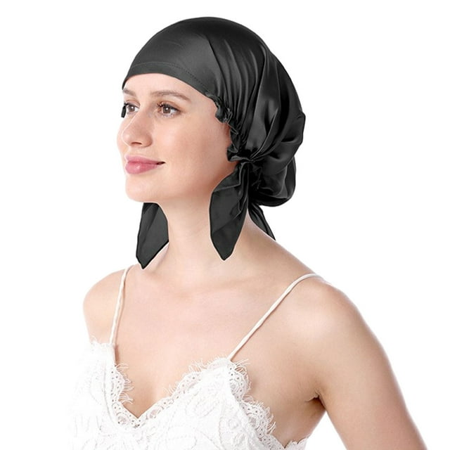 Guardoinrt Sleep Aid Silk Cap - Say Goodbye To Tossing And Turning for At Night Comfortable Silk Night Sleep Cap Cold Prevention Black One size fits all 1Set