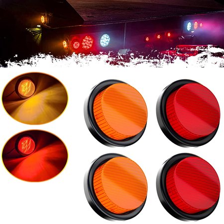 Yiyasu 4x Side Marker Positive Rear Tail Light Round Bullet 2  Truck Trailer Amber Red for Truck Pickup Bus RV ATV