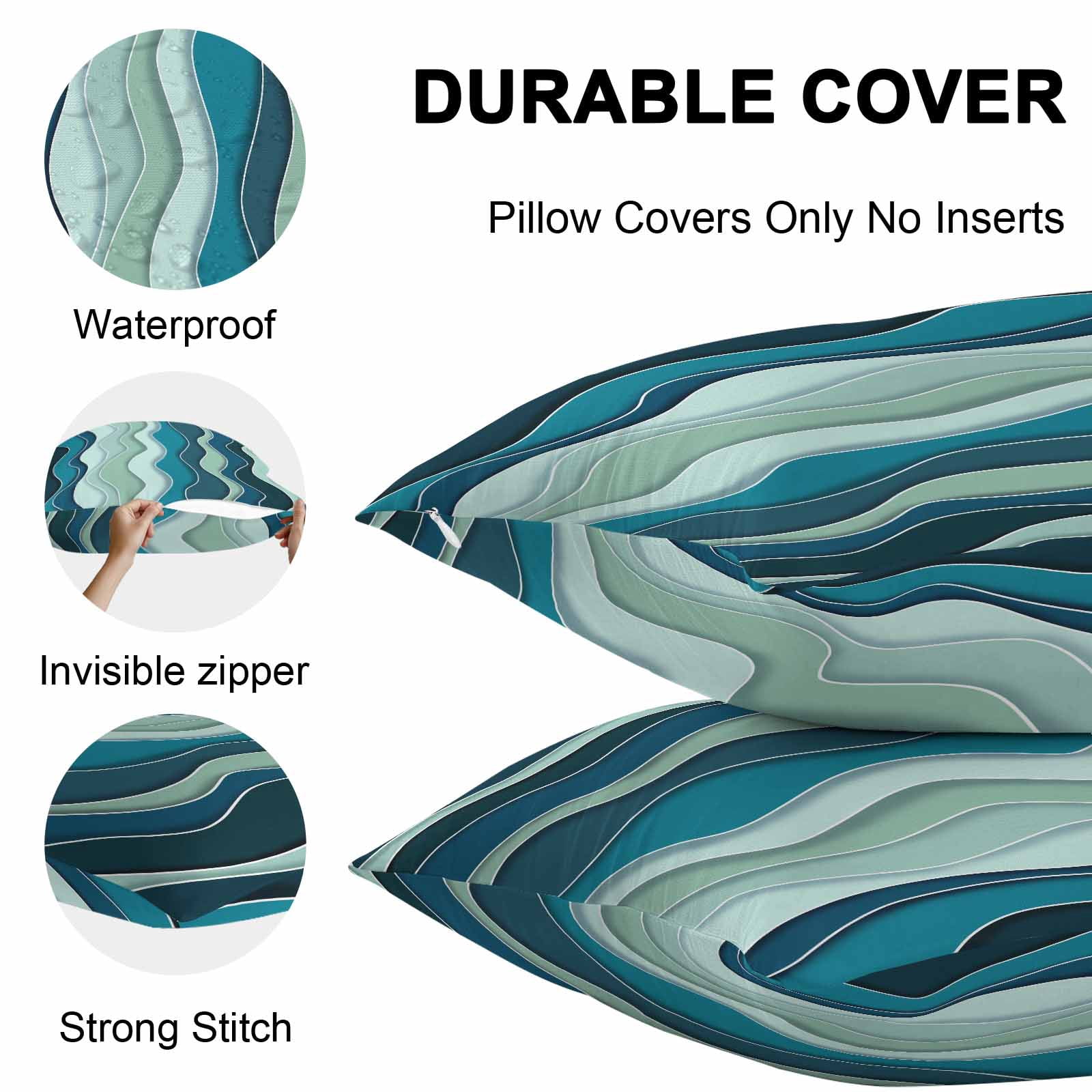 Outdoor Waterproof Throw Pillow Covers Set of 2 Teal Waves Decorative Pillowcases Lumbar Outdoor Pillows Cushion Case 20x12 Inch Abstract Lines Patio Pillows for Couch Sofa Bed Garden
