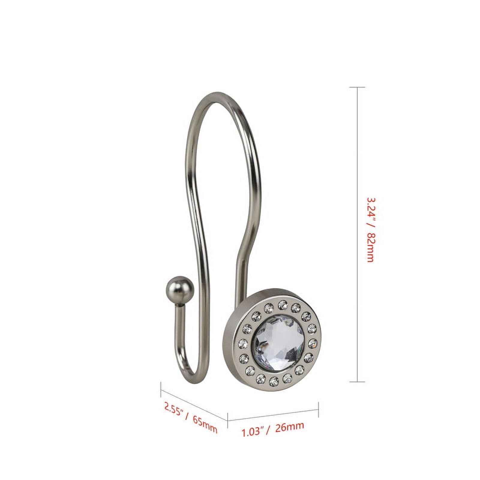 Utopia Alley Shower Rings, Double Shower Curtain Hooks for Bathroom, Rust Resistant Shower Curtain Hooks Rings, Crystal Design, Set of 12, Brushed Nickel