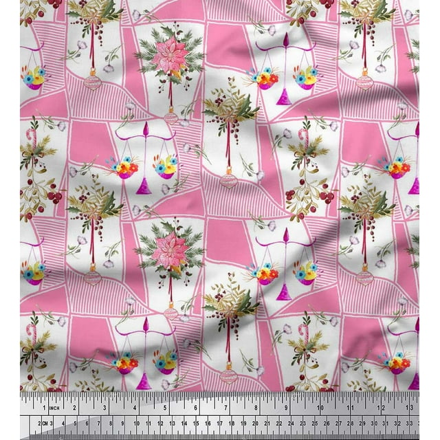 Soimoi Rayon Crepe Fabric Leaves & Flower Floral Print Sewing Fabric Yard 46 Inch Wide