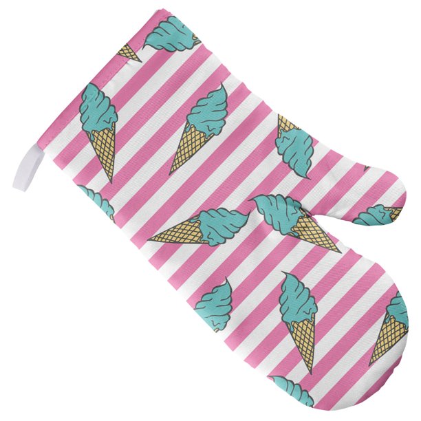 Ice Cream Cones and Stripes Pattern Oven Mitt for Indoor/Outdoor Kitchen and BBQ