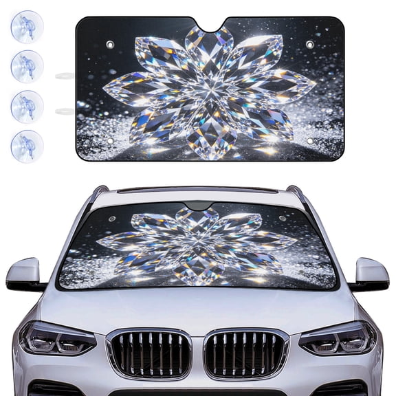 Windshield Sun Shade for Car Foldable Sunshade for Front Windows, Blocks UV Rays, Diamond Flower Automotive Interior Sun Blocker