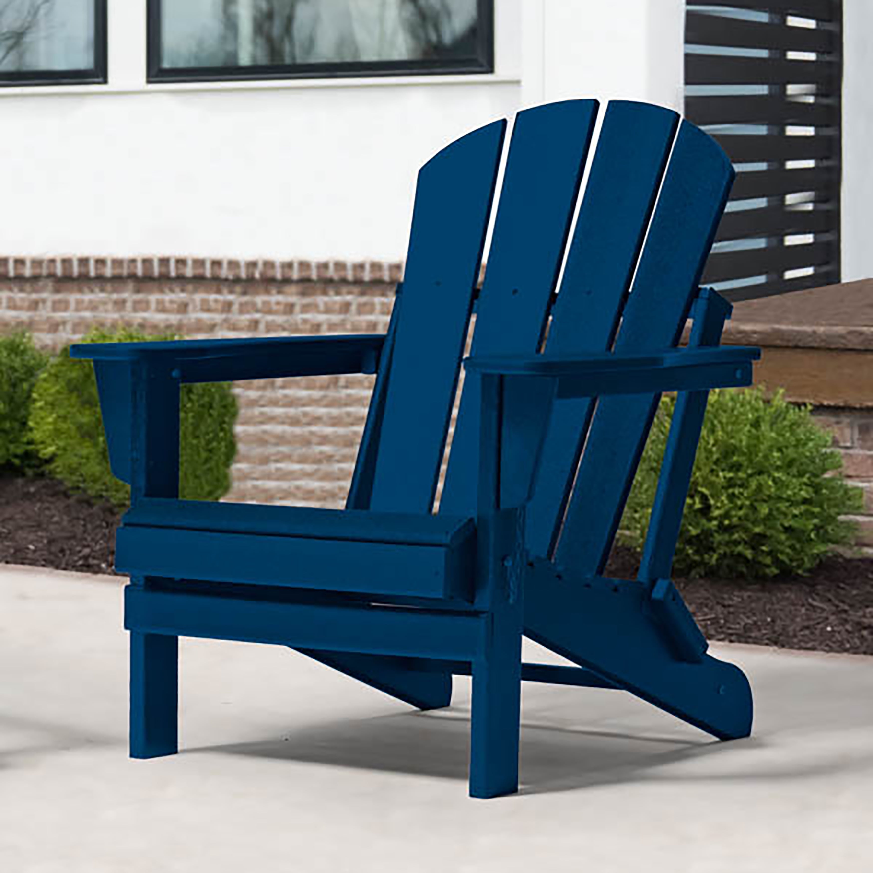 Braxton Folding Plastic Adirondack Chair, Navy Blue