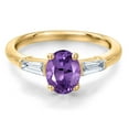 thumbnail image 3 of Gem Stone King 10K Yellow Gold Purple Amethyst and Lab Grown Diamond Engagement Ring for Women | 1.45 Cttw | Oval 8X6MM | Gemstone February Birthstone | Size 5, 3 of 6