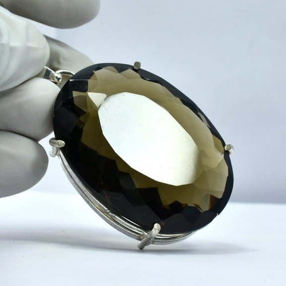 Brown Quartz Oval Cut 111.25 Ct Natural 925 Sterling Silver Pendant CERTIFIED