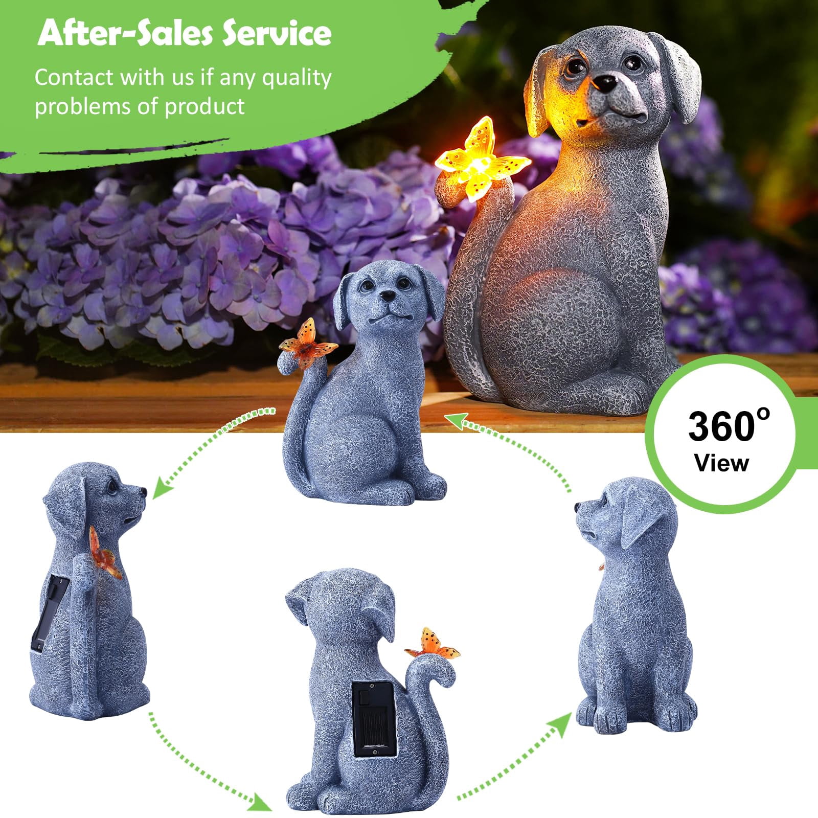 Solar Dog Outdoor Statues For Garden: Outside Decor With Butterfly Clearance Yard Art Lawn Ornaments Patio Balcony Home House Mom Grandma Women