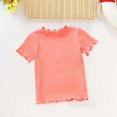thumbnail image 4 of LNMQLPDBS Girl's Knit Solid Color Ruffle Edge Basic Layering Shirts Vertical Stripes Short Sleeved Crewneck Fitted Tops Toddler Clothes for Girls Summer Blouse for Kids ﻿ Pink 18-24 Months, 4 of 4