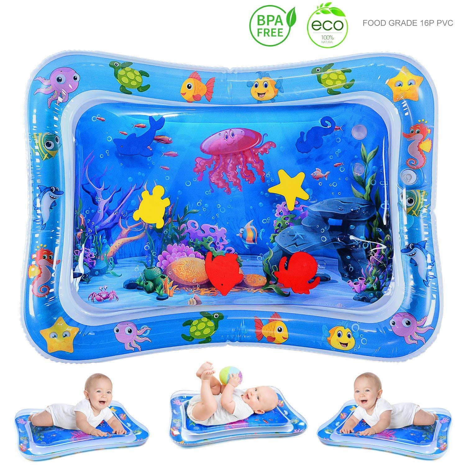 Wallfire Baby Inflatable Water Mat Infants Toddlers Tummy Time Play Mat Toy for 3 6 9 Months Newborn Boy Girl Blue, 110cm/42inch 