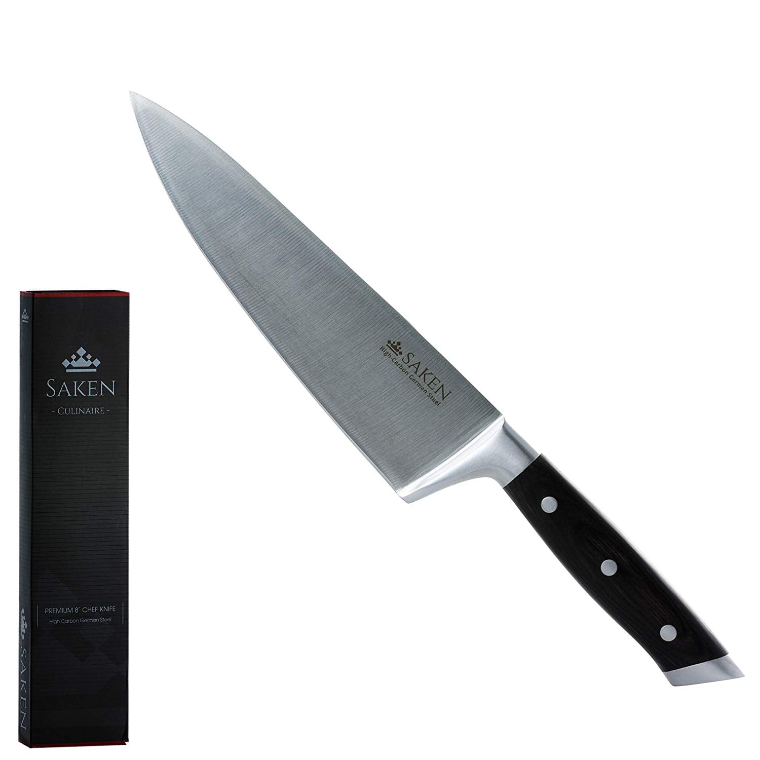 Saken 8-Inch Chef's Knife - High-Carbon German Steel Chef Knife with  Ergonomic Wooden Handles - Professional Multipurpose Kitchen Knife for  Slicing