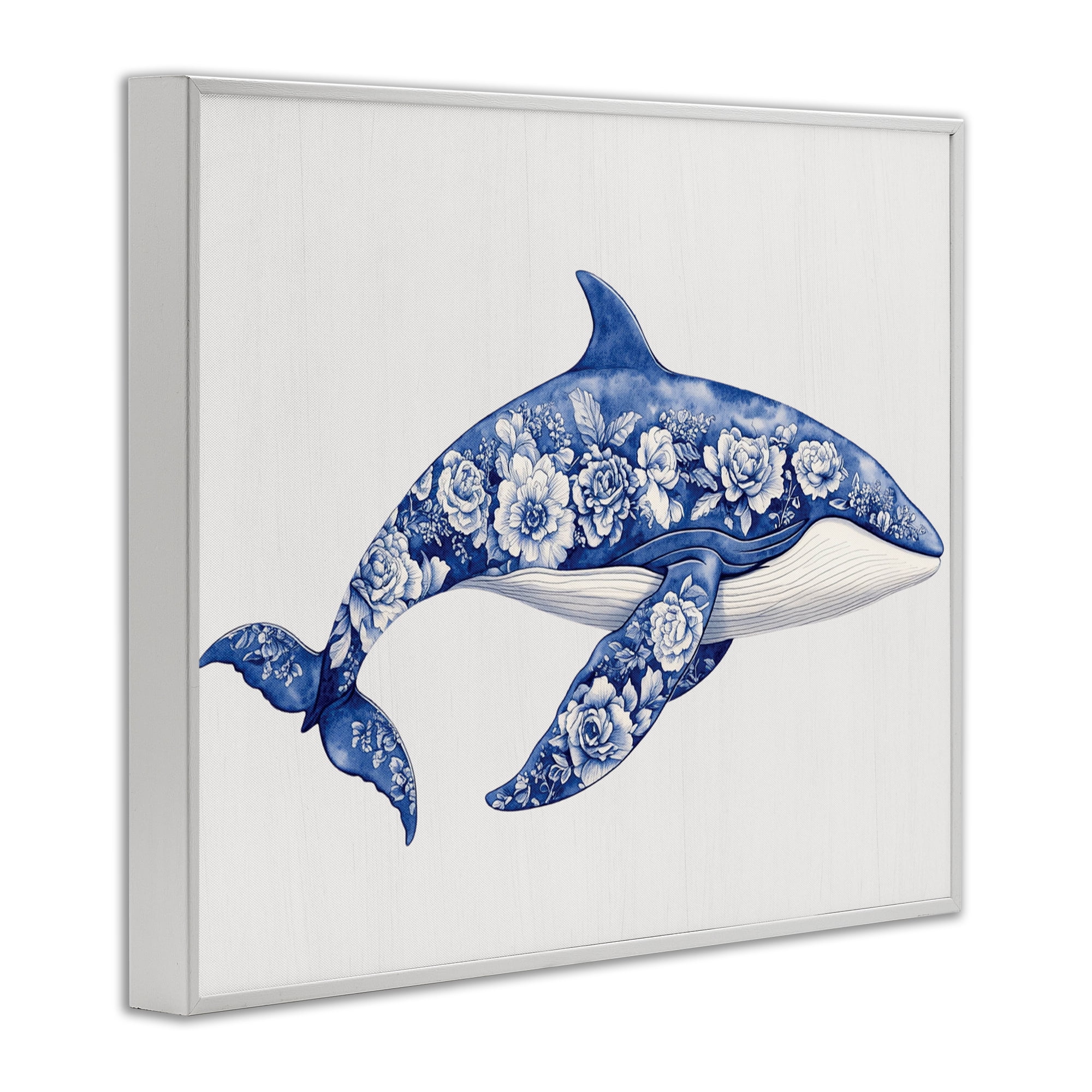 Floral Toile Whale White Framed Giclee Art, design by Lettered and Lined