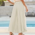 thumbnail image 3 of Sewkxo Womens Summer Palazzo Pants Casual Loose Striped Wide Leg Pants Elastic Waist Lounge Trousers,Khaki 2XL, 3 of 6