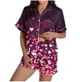 thumbnail image 2 of Vetsdori Short Sleeve Pajamas Sets for Women Heart Print Casual Homewear Summer Shorts & Top Loungewear Button up Pockets,Soft 2 Pieces Womens Pjs Sleepwear, 2 of 8
