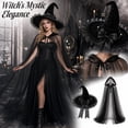 thumbnail image 6 of Halloween Witch Costume for Women, Elegant Sheer Tulle Cape with Ruffled Witch Hat for Adults Cosplay Masquerade Party Outfit, 6 of 7