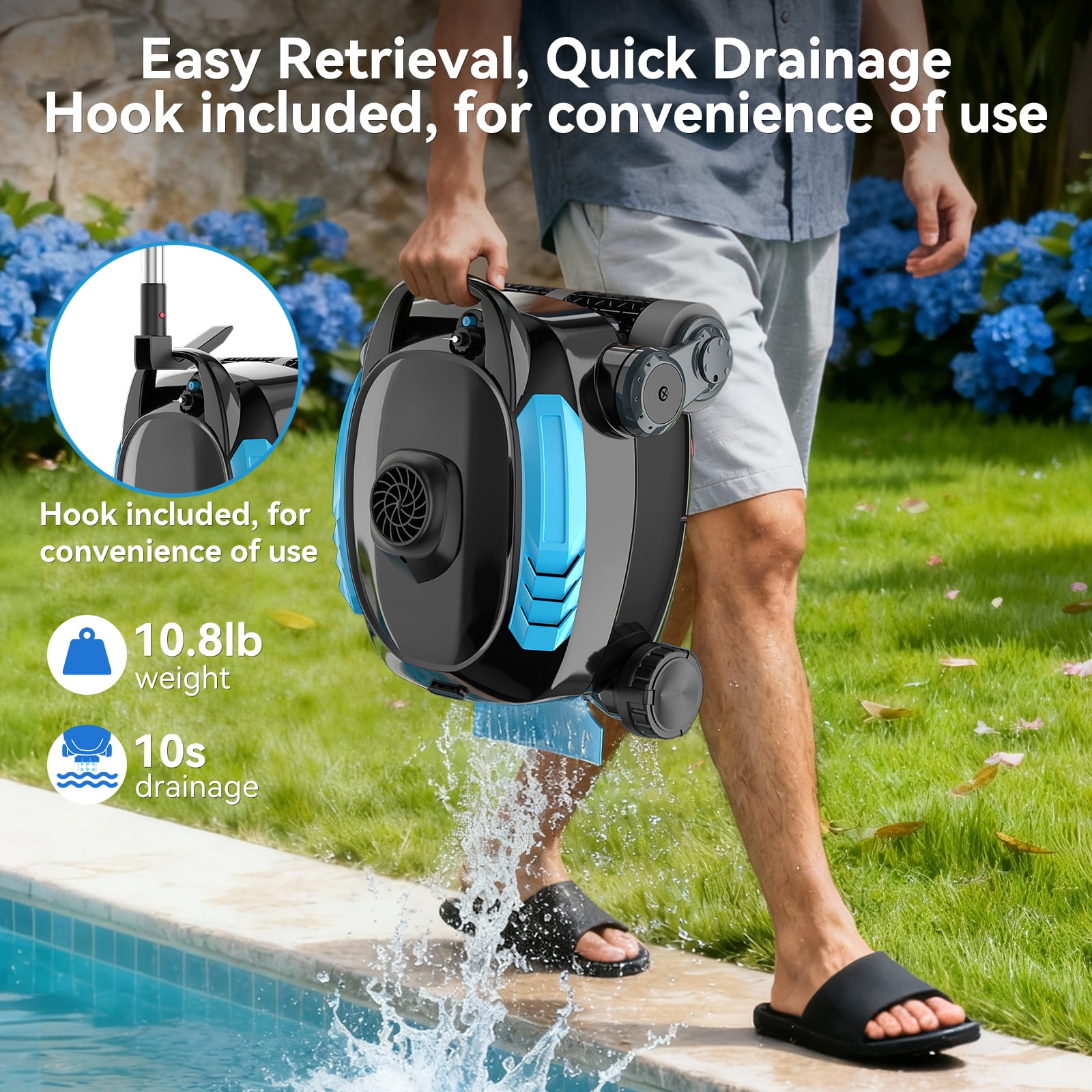 Robokleen RK-X3 Cordless Robotic Pool Vacuum Cleaner Wall-Climbing for In-Ground and Above Ground Pools, 140-Min Runtime,8L Large Capacity,Blue