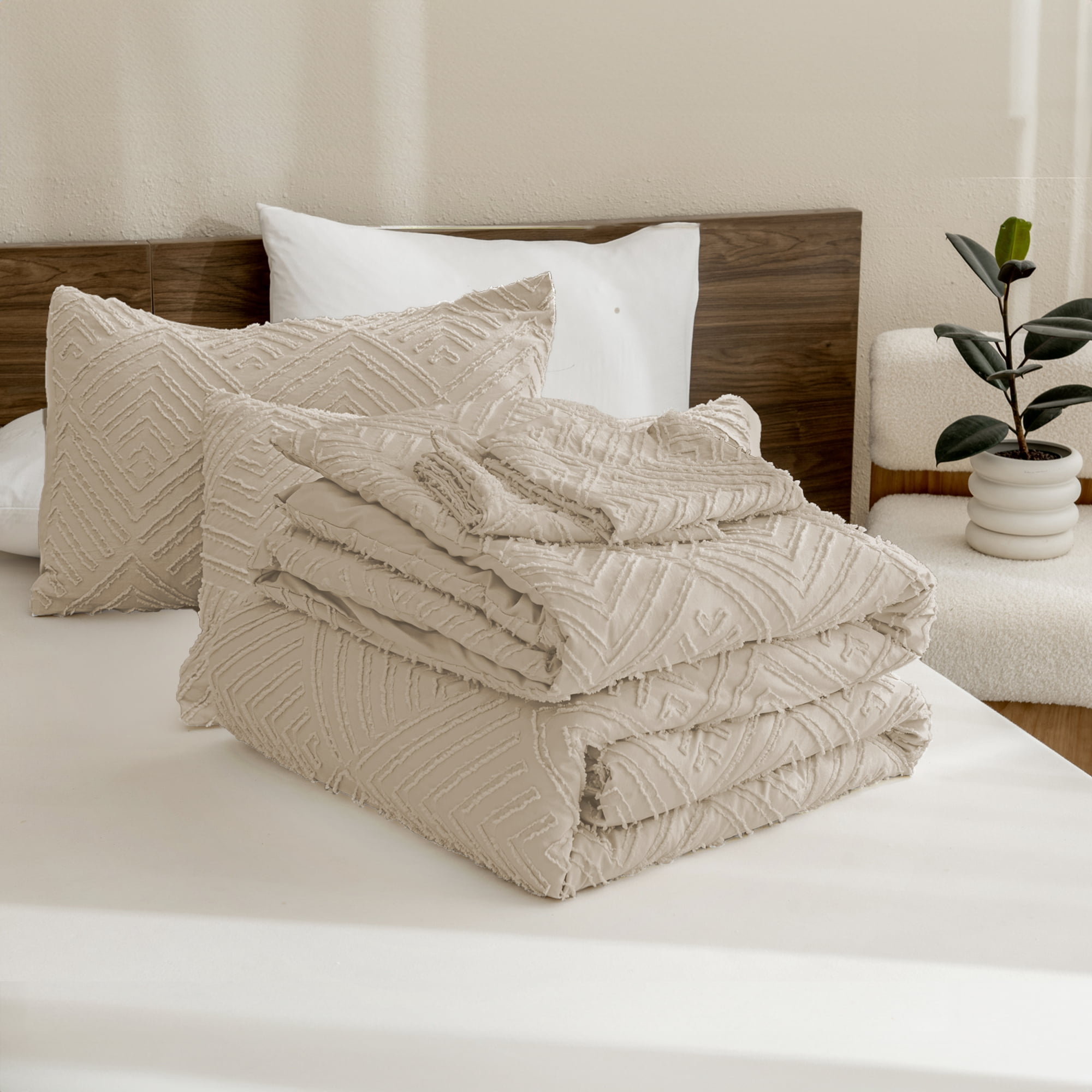 ANGENIA King Comforter Sets Oatmeal, 3 Pieces Boho Soft Lightweight Fluffy Tufted Bedding Comforter Set, All Season Elegant Down Alternative Comforter Bed Set for Women Men