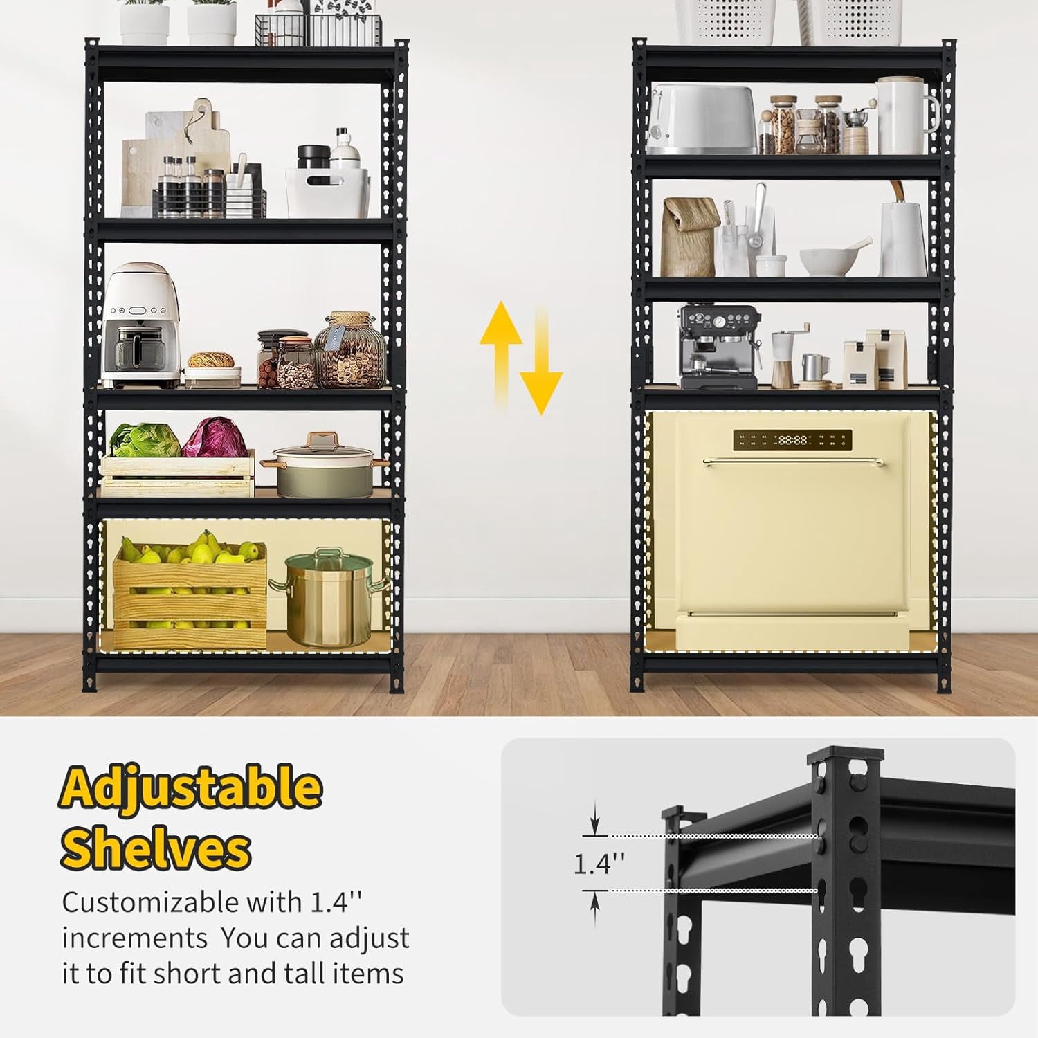 Industrial Metal Storage Shelves, 5 Tier Adjustable Garage Shelving Rack, 2000 lbs Capacity for Pantry and Storage Organization, 30 x 12 x 60 Inch