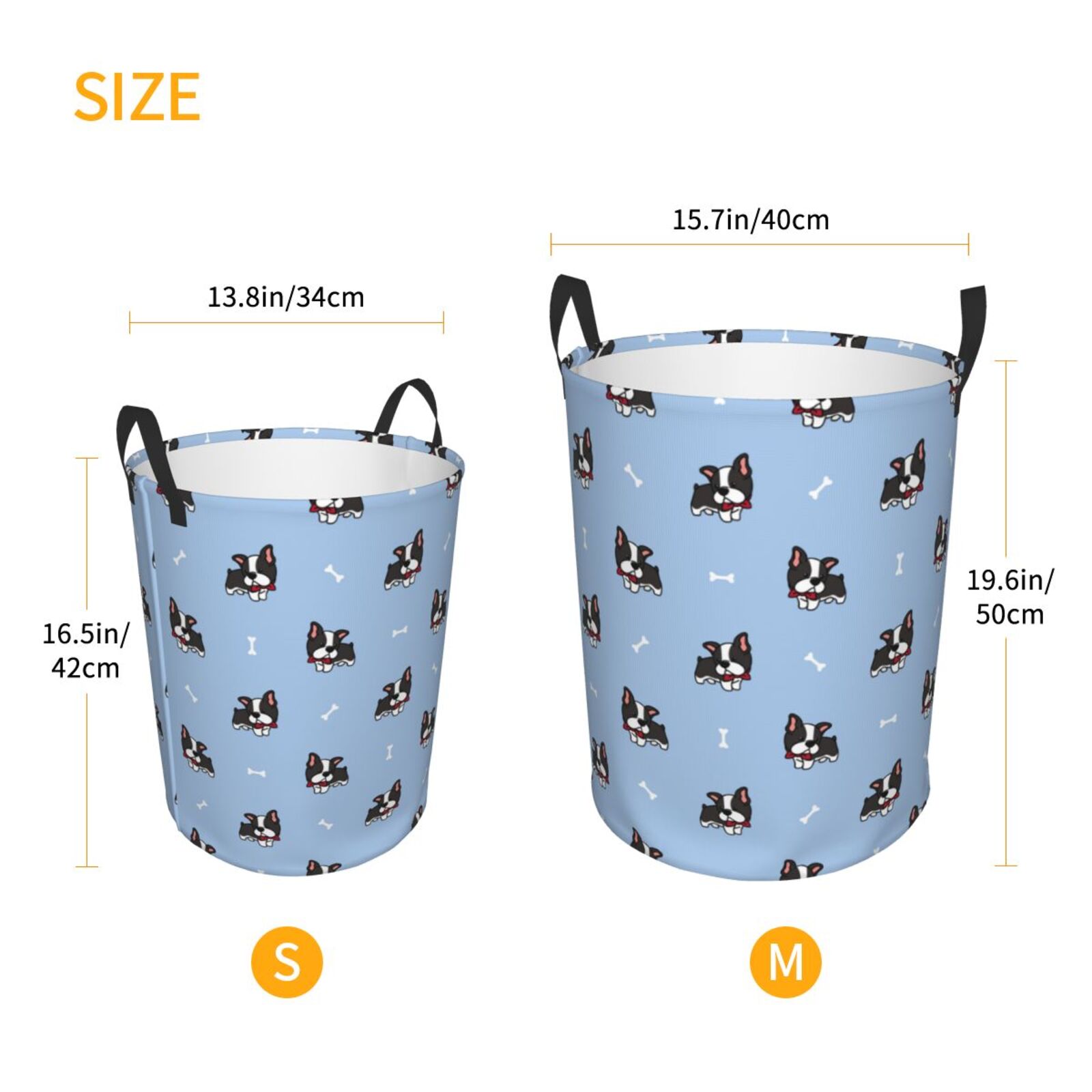 Large Laundry Basket with Handles - cute boston terrier puppy blue Kids Baby Dirty Clothes Laundry Hamper for Bedroom Aesthetic