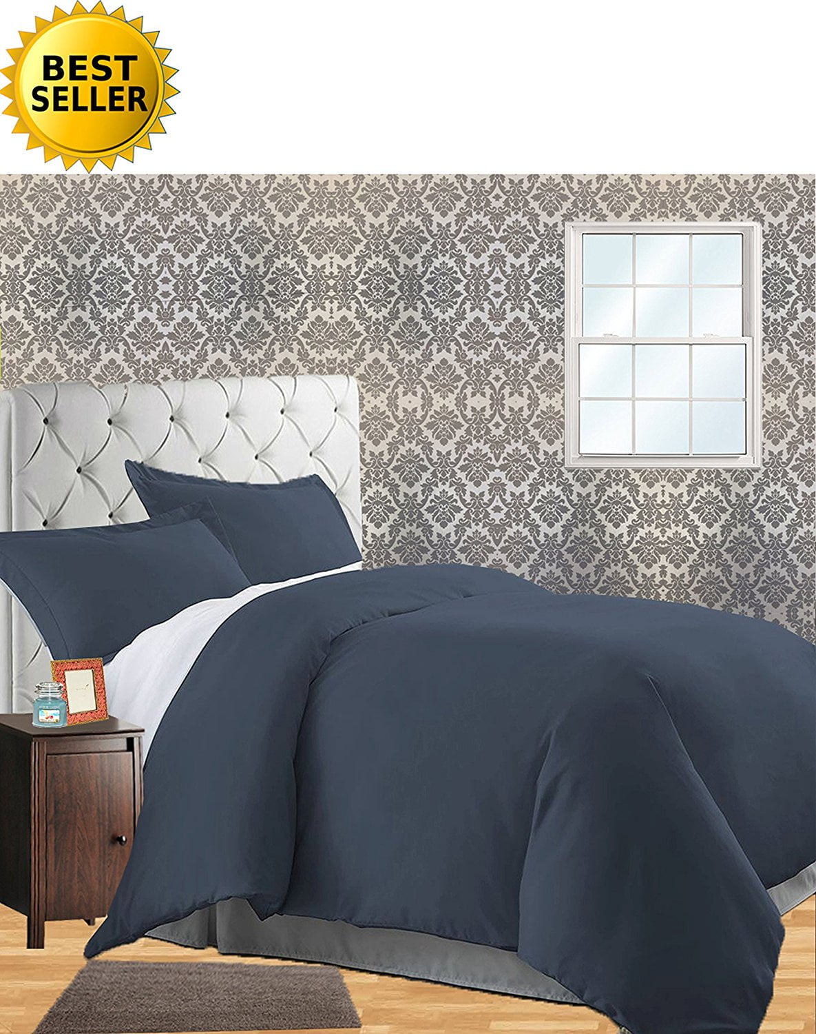 Celine Linen Wrinkle & Fade Resistant 2-Piece Duvet Cover Set - Protects and Covers your Comforter / Duvet Insert, 1500 Series LUXURIOUS 100% HypoAllergenic - Silky Soft, Twin/Twin XL, Navy Blue