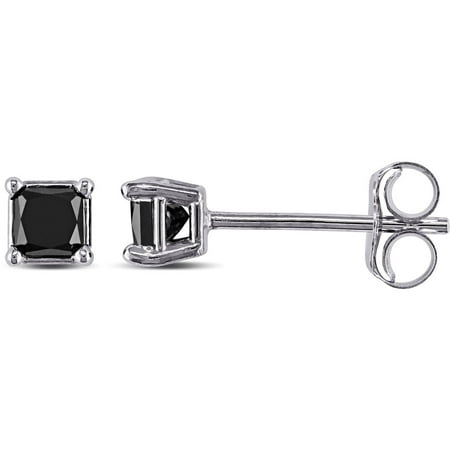 Asteria 1/3 Carat T.W. Black Diamond Solitaire 10kt White Gold Earrings