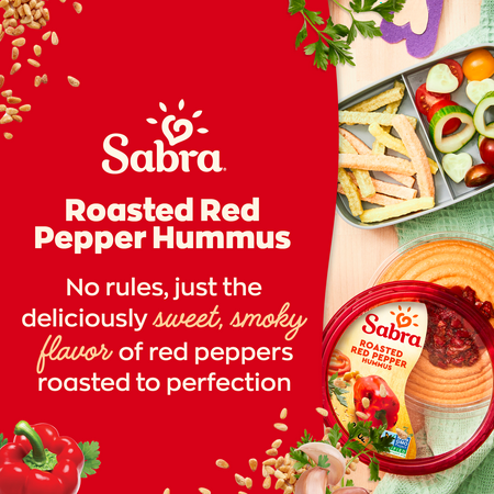 Sabra Roasted Red Pepper Hummus, Fresh, 10 oz Plastic Tub, Gluten-Free, Serving Size 2 Tbsp
