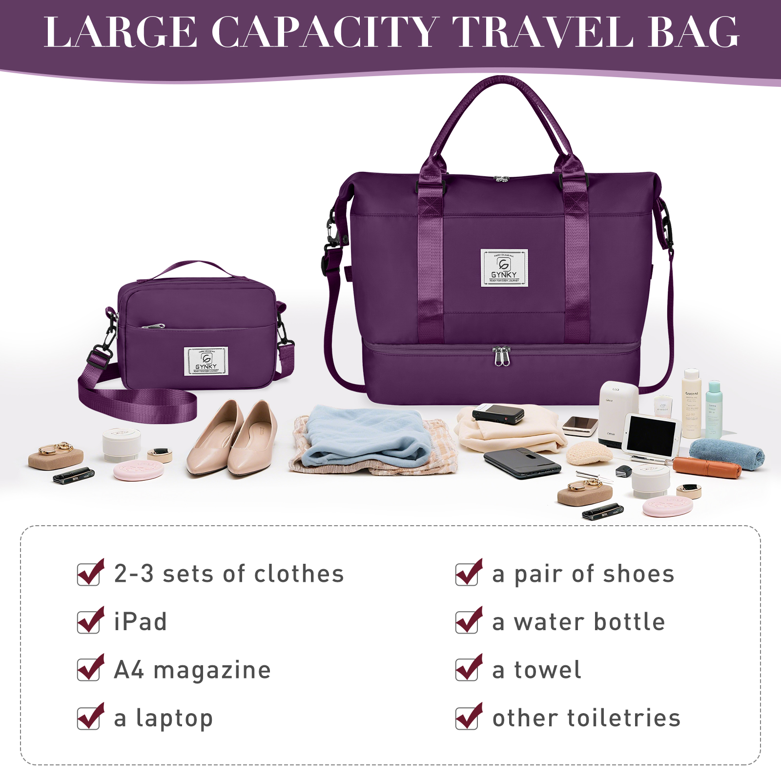 Gynky Travel Duffle Bag Set 2-Pack Weekender Bags photo 6