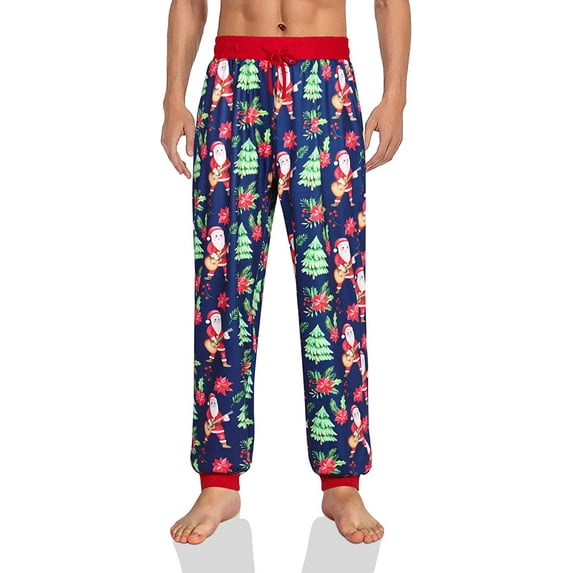 Mens Christmas Pajamas Pants Soft Pjs Bottom Holiday Pajama Pants With Pockets Sleep Lounge Pants Large