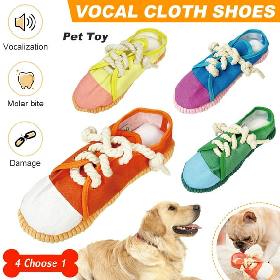 LNKOO Dog Squeaky Toys Sneaker Cotton Plush Chewing Toy Bite Resistant Interactive Puzzle Toy for Small Puppies and Medium Dogs, Cotton Rope, Stress Relief