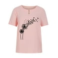 thumbnail image 5 of USSUMA T-Shirts for Women Trendy Women Summer Cotton Linen Tshirt Tops Trendy Dandelion Print Casual Loose Tunic Tee Plus Size Crewneck Blouse, 5 of 5