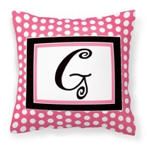 Caroline's Treasures Letter Initial Monogram Pink Black Polka Dots Indoor/Outdoor Throw Pillow