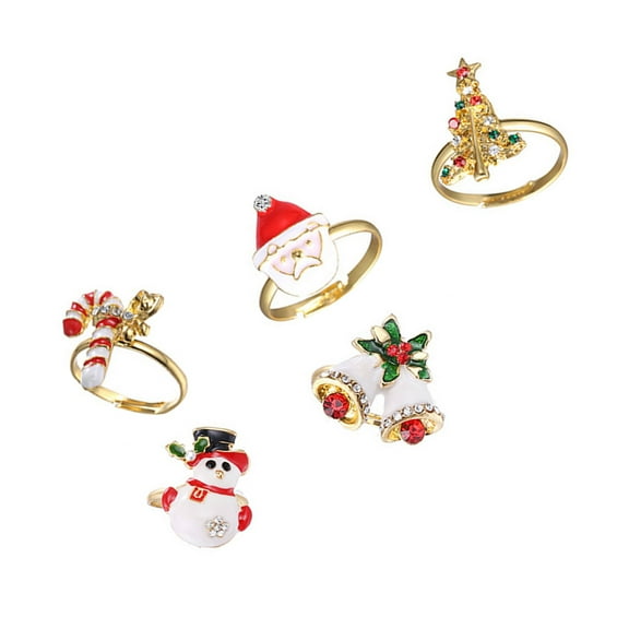LOLIPPYY 5-Piece Holiday Jewelry Set for Women Assorted Color Finger Rings Christmas Party Accessories 1.7x1.2cm