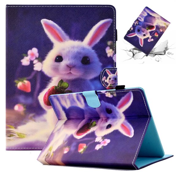 SaniMore Universal Case for 8.0-8.4 Inch Display Tablet, PU Leather Wallet Case Auto Wake/Sleep Card Slots Dual Viewing Angles Full Protective Case for All Kinds of 8.0-8.4 inch Tablet, Rabbit