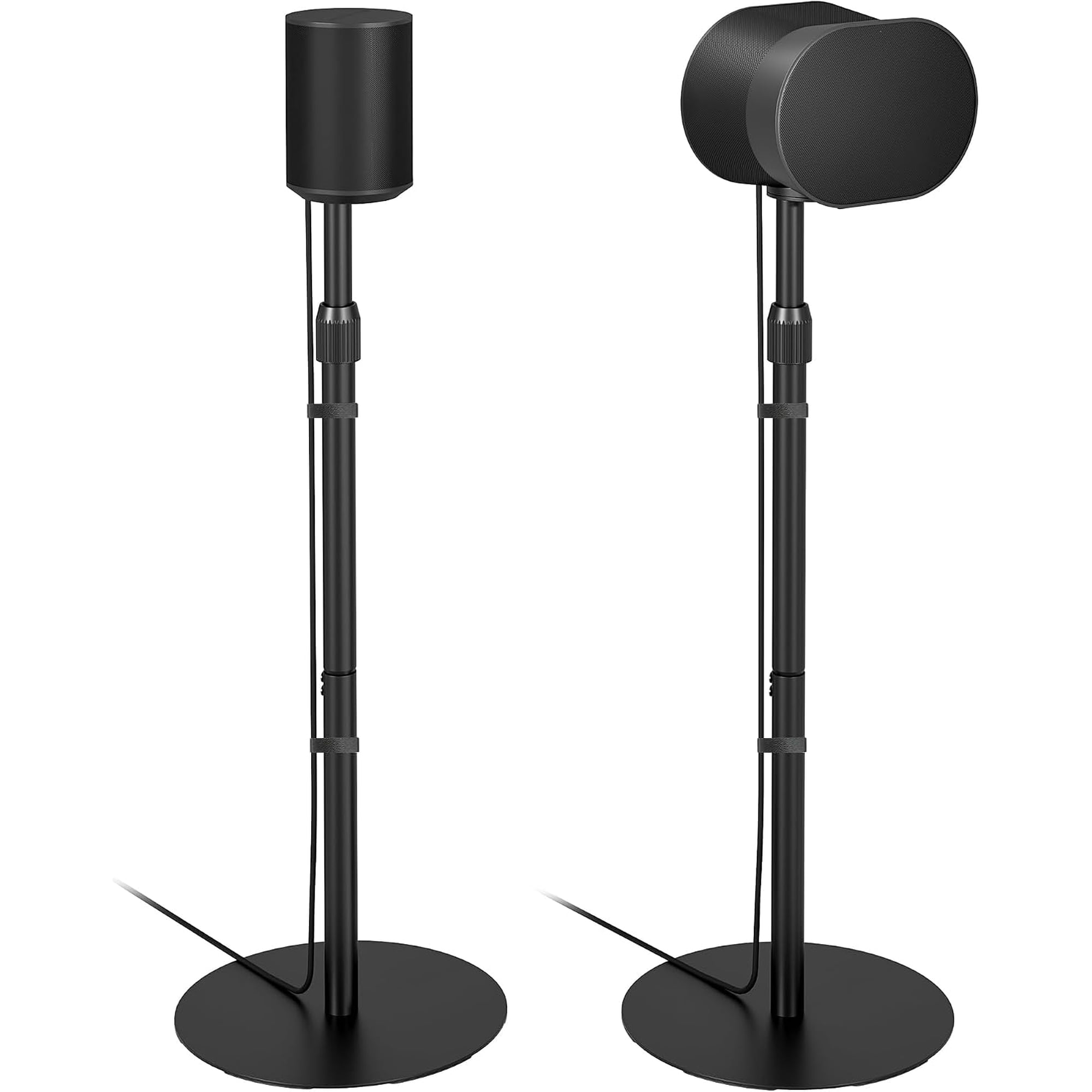 PEGZONE Adjustable Speaker Stands Compatible with Sonos Era 100, Era 100 SL & Era 300, 31.4-42 in Floor Speaker Stands with External Cable Management, Round Metal Base, Set of 2, Black