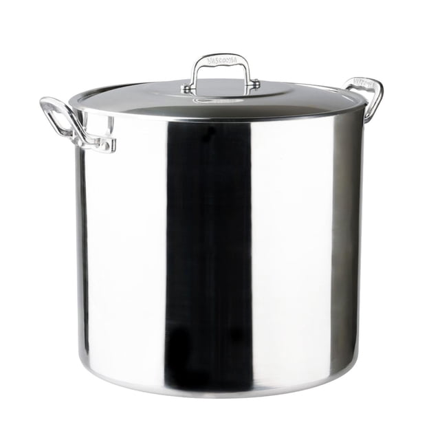 Olla Alta Recta Acorazada de 4.0 mm de 38cm 41 litros Vasconia Pro de Aluminio Plateado Pulido con Certificación NSF