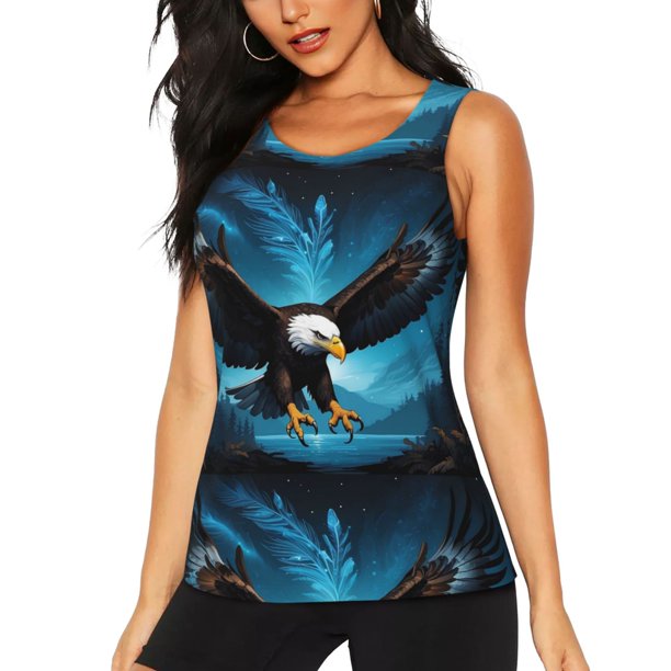 Fotbe Night Sky Forest Bald Eagle Blusas Sin Mangas para Mujer – Estilo Casual, Corte Suelto, Slim-Fit, Cuello Redondo Deportivo, Tops de Verano para Gimnasio y Yoga-Large