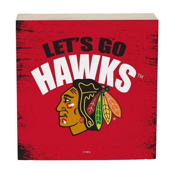 Chicago Blackhawks 6" Square Fan Chant Wood Block Shelf Sign