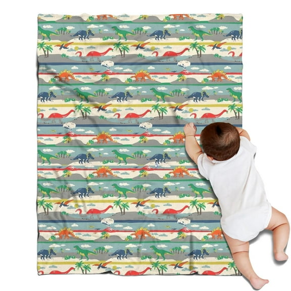 Colorful Dinosaurs Stripe Pattern Blanket,Comfortable Soft Lamb Wool Throw Blanket,All Season,Warm Lightweight Blankets for Sofa Bed Couch Living Room Chair,30"x40"