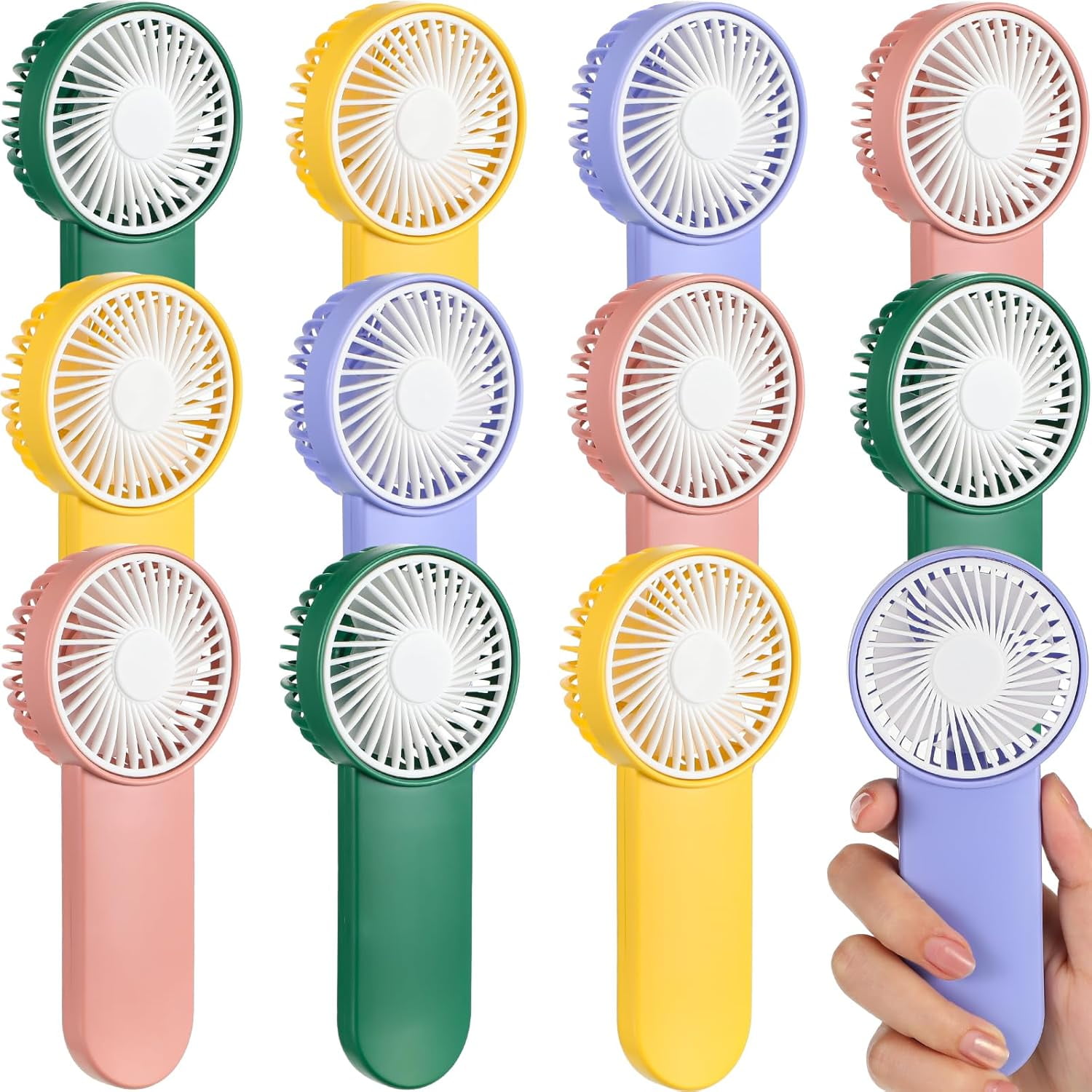12 Pack Mini Handheld Fans, 1-Speed Battery Operated Portable Small Fan for Makeup, Travel, Camping, Indoor Outdoor Summer Use (4 Colors)