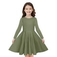 thumbnail image 4 of Fjofpr Girls Clothes under $10 Girls Long Sleeve Solid Color Stretchy Dress A Line Twirly Skater School Recital Dress（4Y-14Y), 4 of 9