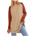 thumbnail image 2 of ATOYSOY Women's Long Sleeve Shirts Winter Loose Tops Dressy Tunic Fashion Workout Casual Raglan Blouse Crew Neck Sweatshirts Color Block Pullover Spring Yellow XL, 2 of 5