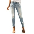 thumbnail image 1 of Pantalones para Mujer Gibobby Casual Verano Mezclilla Elásticos Desgastados Deshilachados Aqua XL, 1 of 5