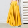 thumbnail image 6 of Womens Solid Color Half Skirt Elastic Waist A Line Skirt Long Half Skirt with Pockets S-3XL, 6 of 6