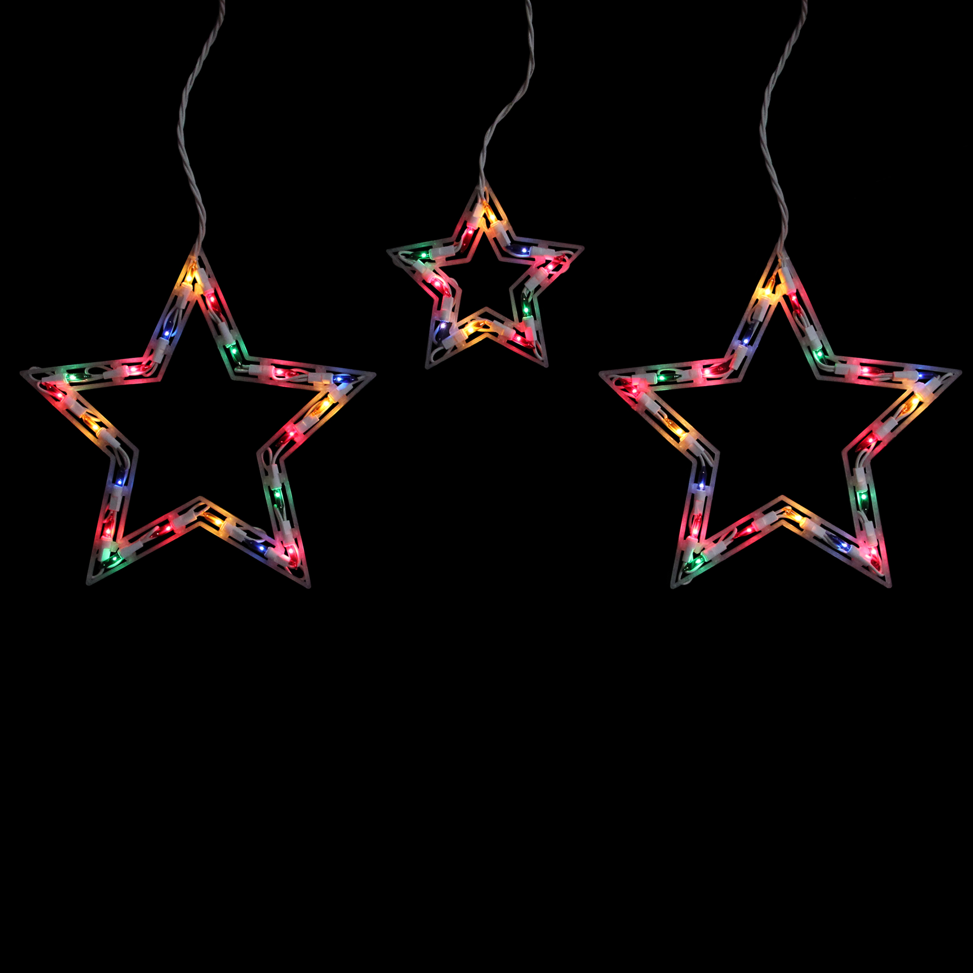 100 Multi-Color Star Shaped Mini Icicle Christmas Lights - 7 ft White Wire